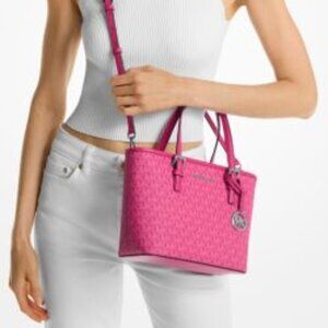 Michael Kors Jet Set Travel Extra-Small Logo Top-Zip Tote Bag ( Pink )